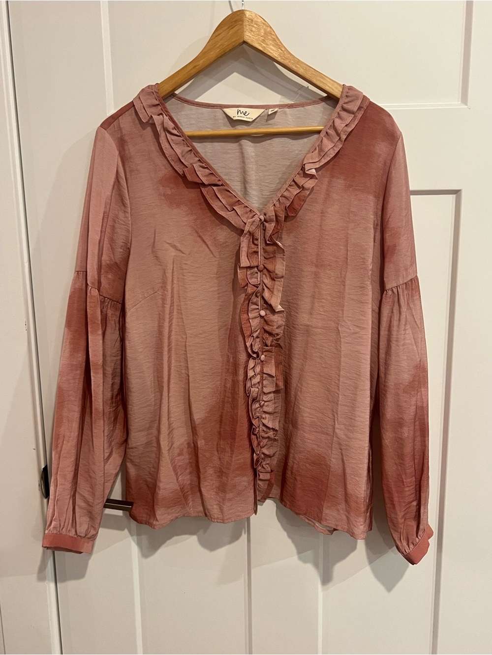 Me by Jennie Garth Women’s Dusty Rose Ruffle Front Blouse size large